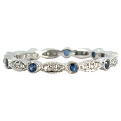 14k Stackable Blue Sapphire and Diamond Ring