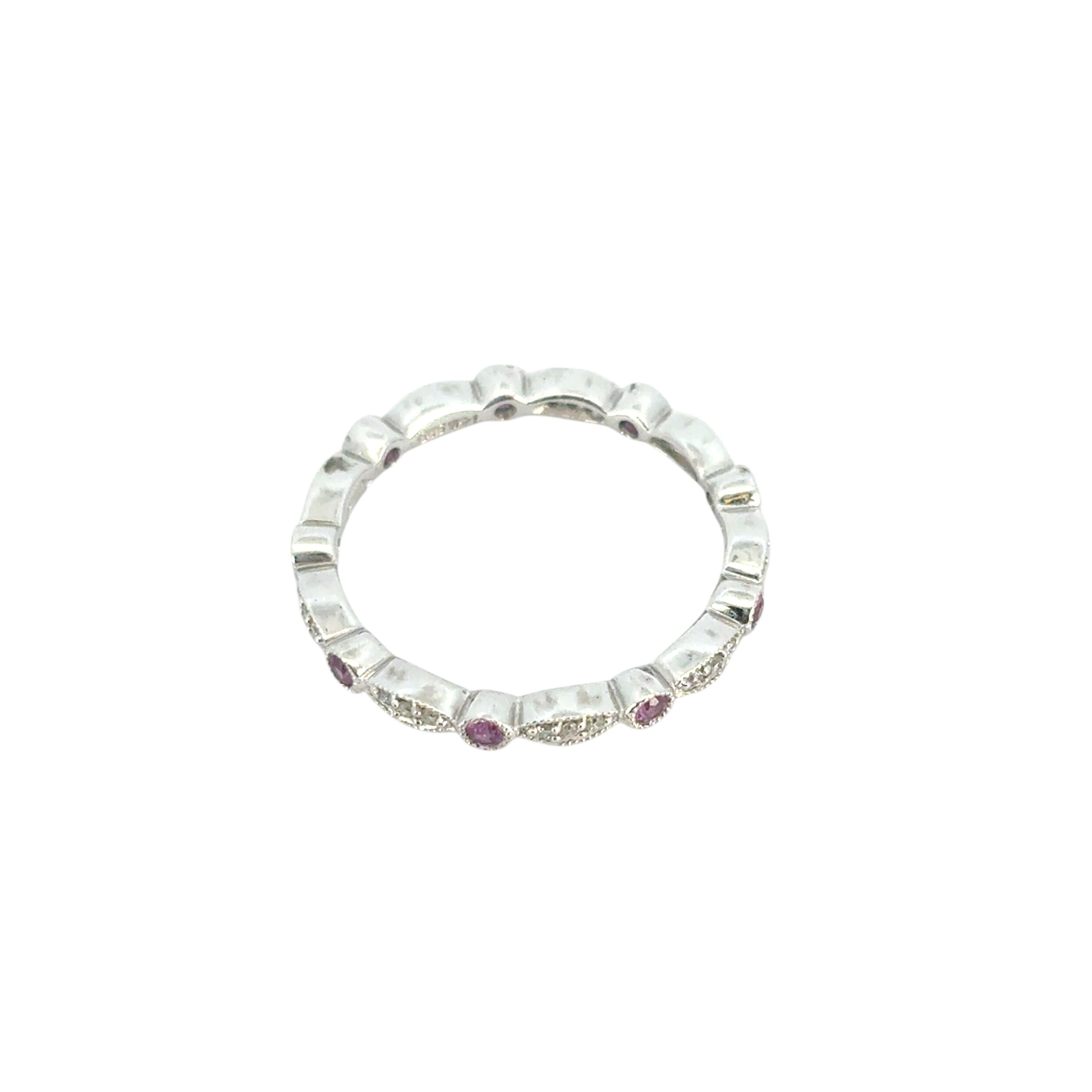 14k Stapelbarer Rosa Saphir und Diamant Ring im Angebot 1