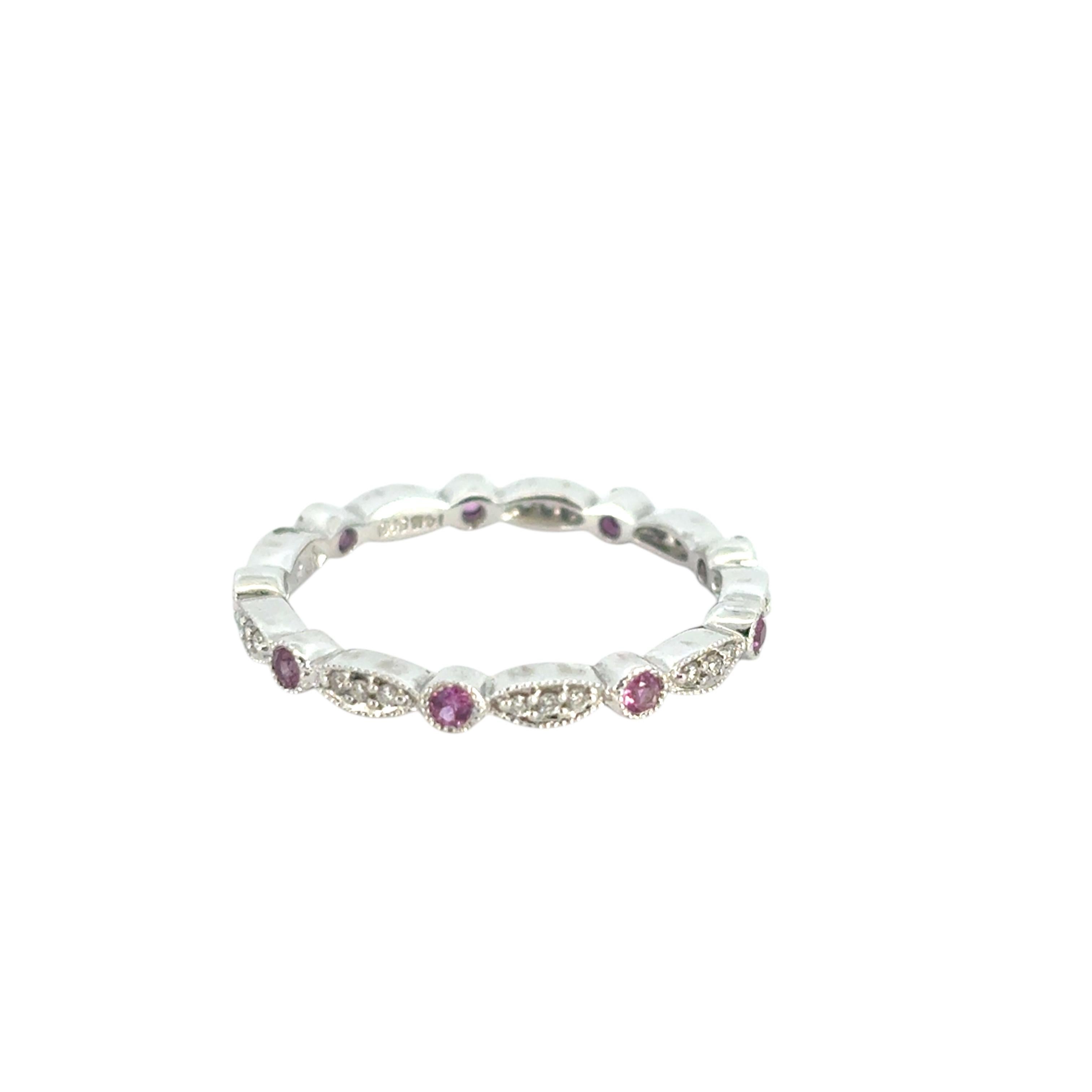 14k Stapelbarer Rosa Saphir und Diamant Ring im Angebot 2