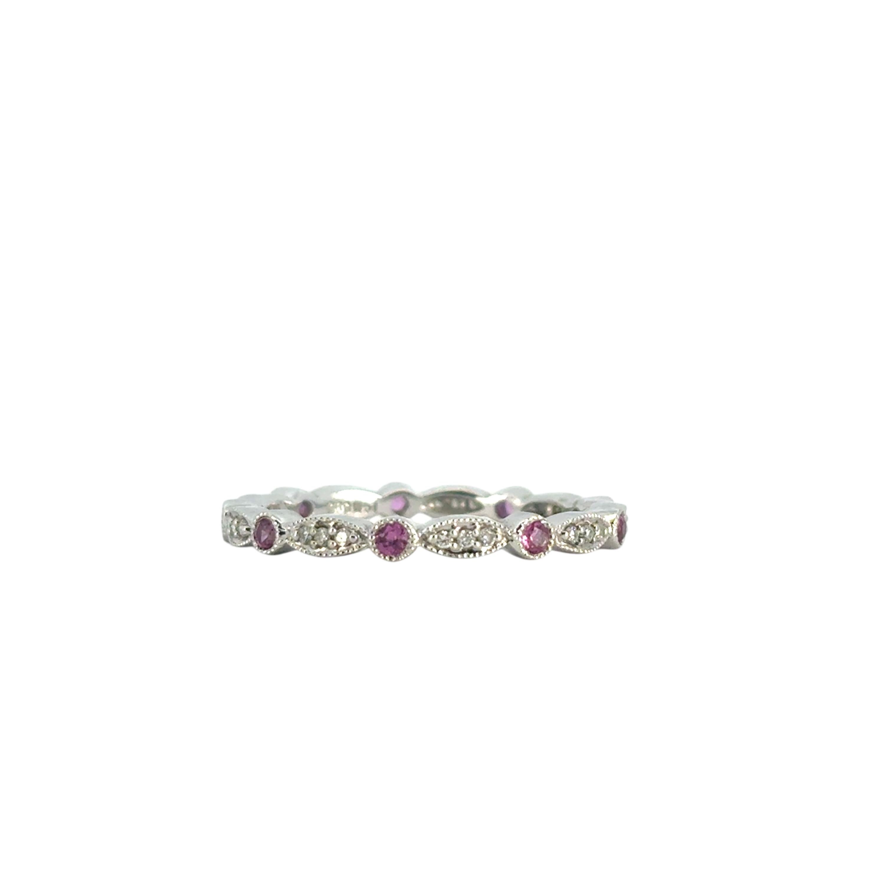 14k Stapelbarer Rosa Saphir und Diamant Ring im Angebot 3