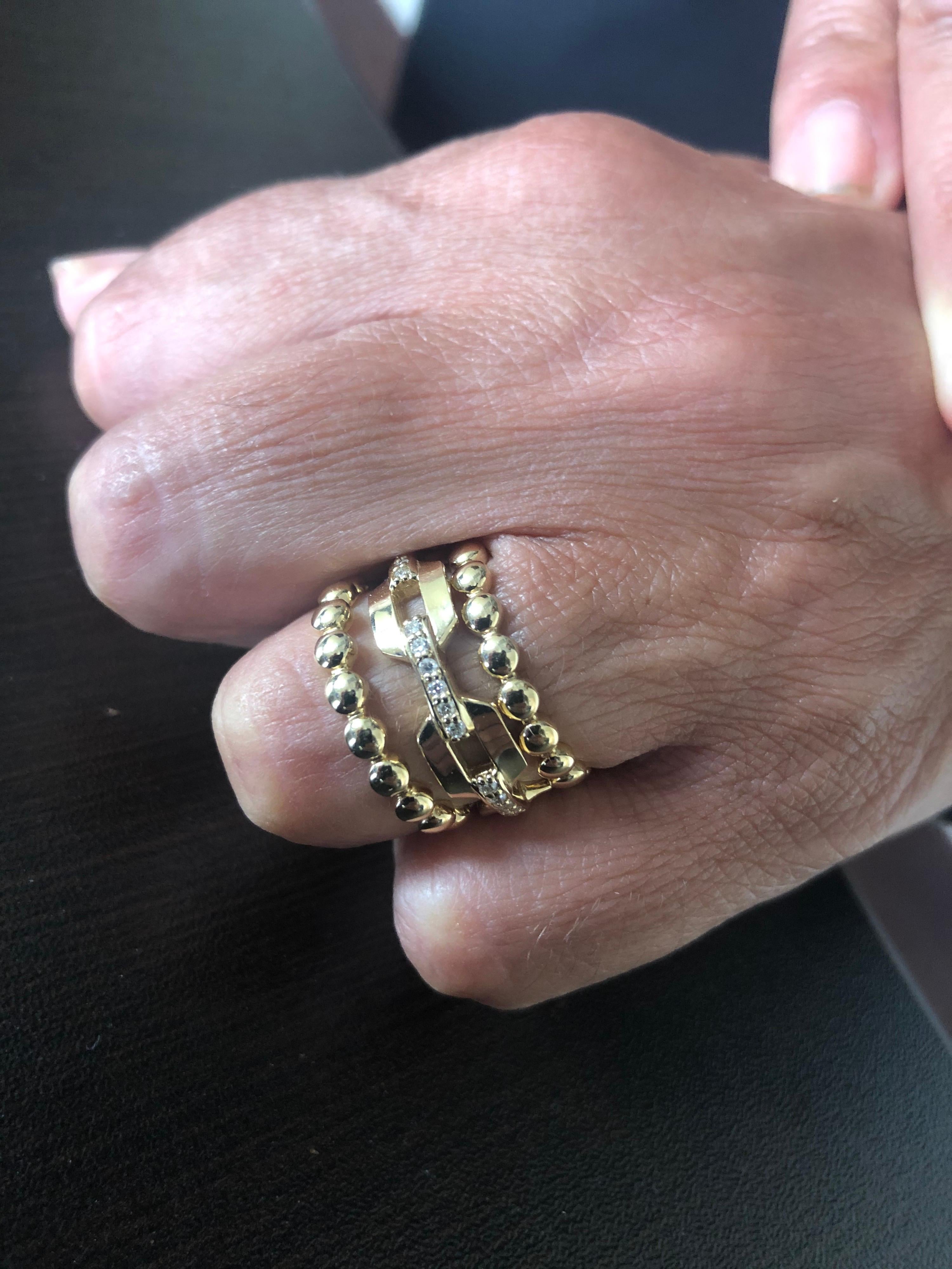 Modern 14 Karat Stackable Yellow Gold Rings For Sale