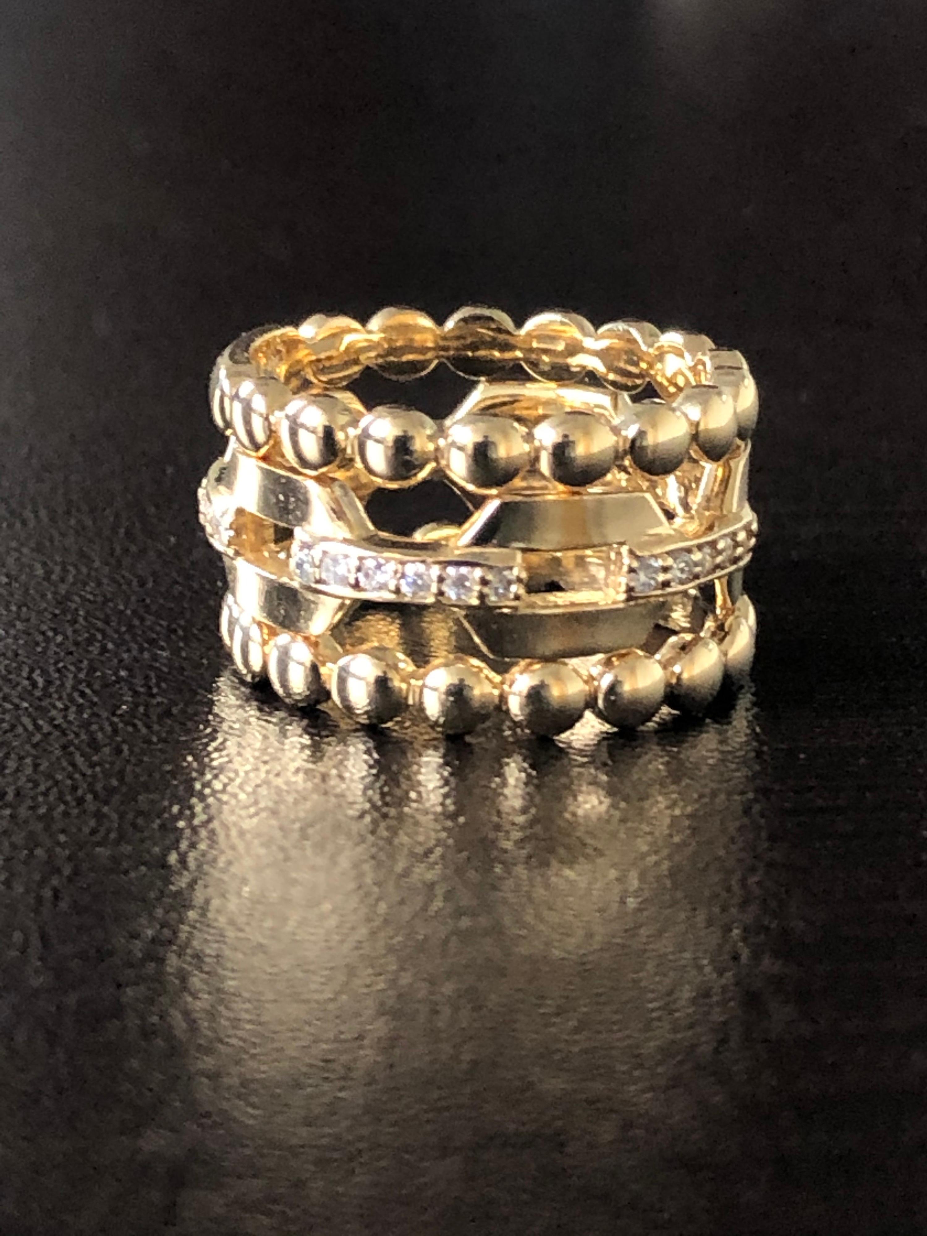 Round Cut 14 Karat Stackable Yellow Gold Rings For Sale