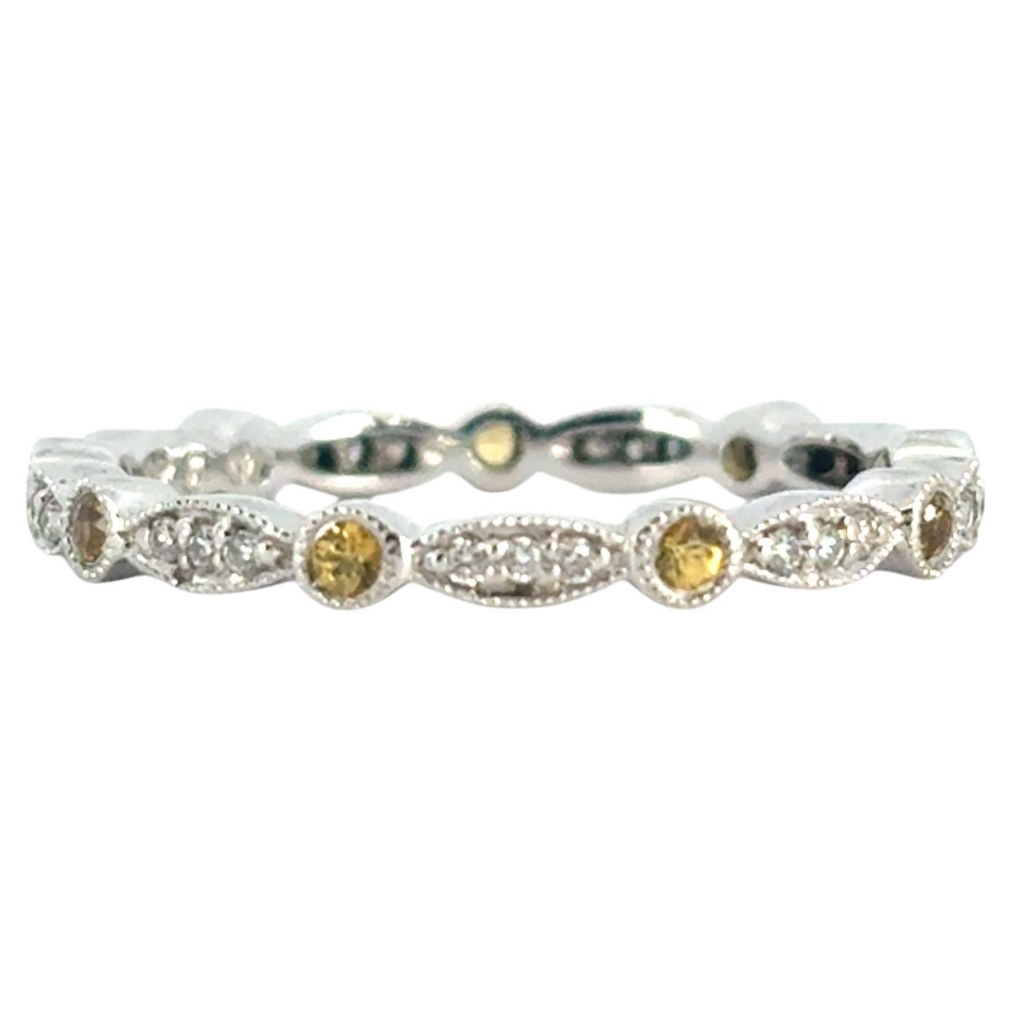 Anillo Apilable de Zafiro Amarillo y Diamantes de 14k