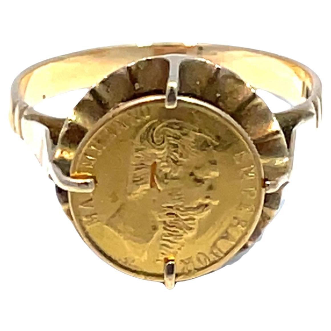 14K Stamped Yellow Gold Vintage Solid Gold Coin Ring For Sale