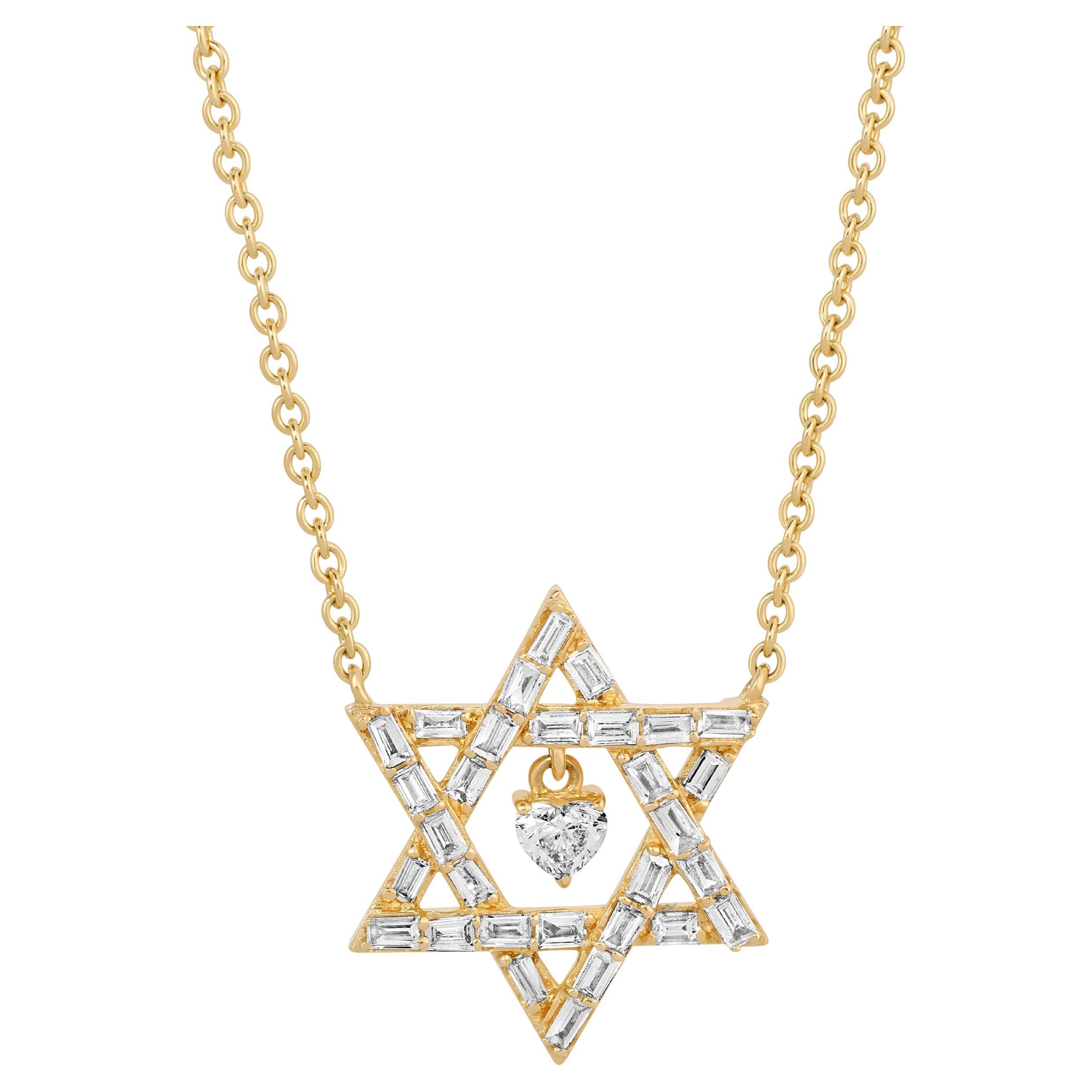 Heart Centered 14K Gold Star Of David Necklace