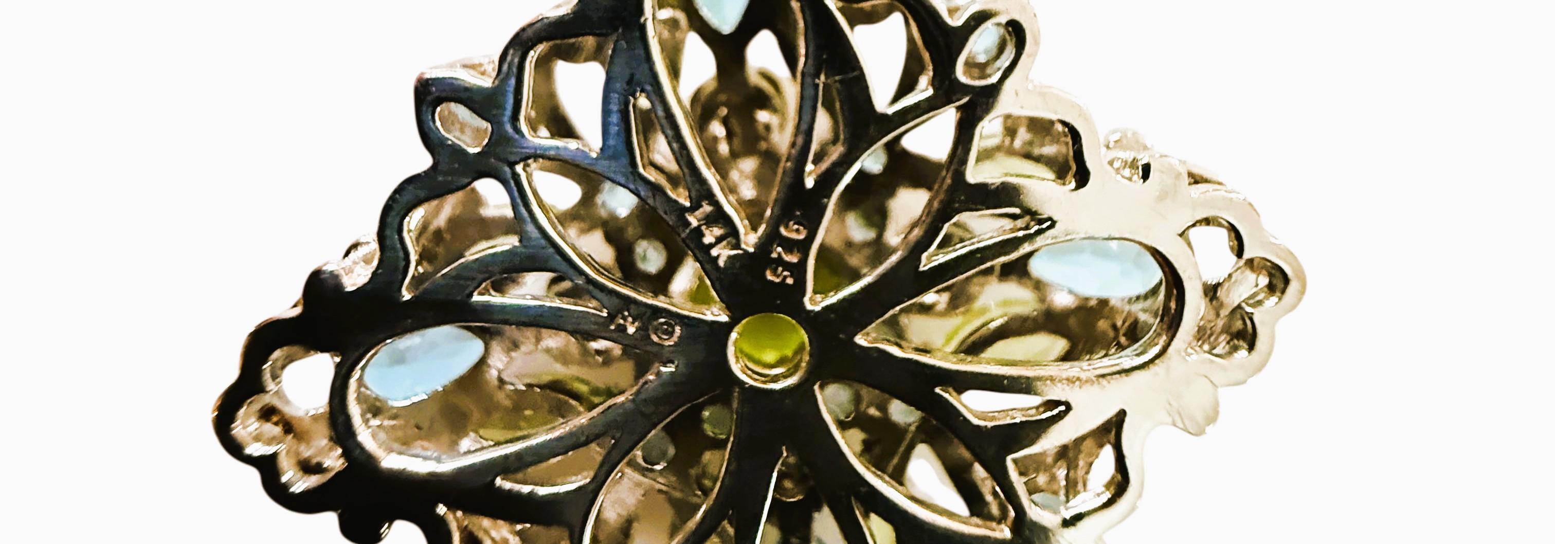 14K e Sterlina Collana con peridoto da 1 carato e topazio blu da 2 carati Catena di sterlina 3