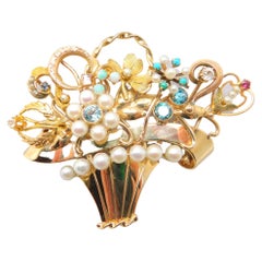 Vintage 14K Stick Pin Collection Flower Basket Brooch