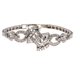 Bracelet rétro en or 14 carats avec diamants baguettes, marquises et ronds, environ 1,15 carat poids total