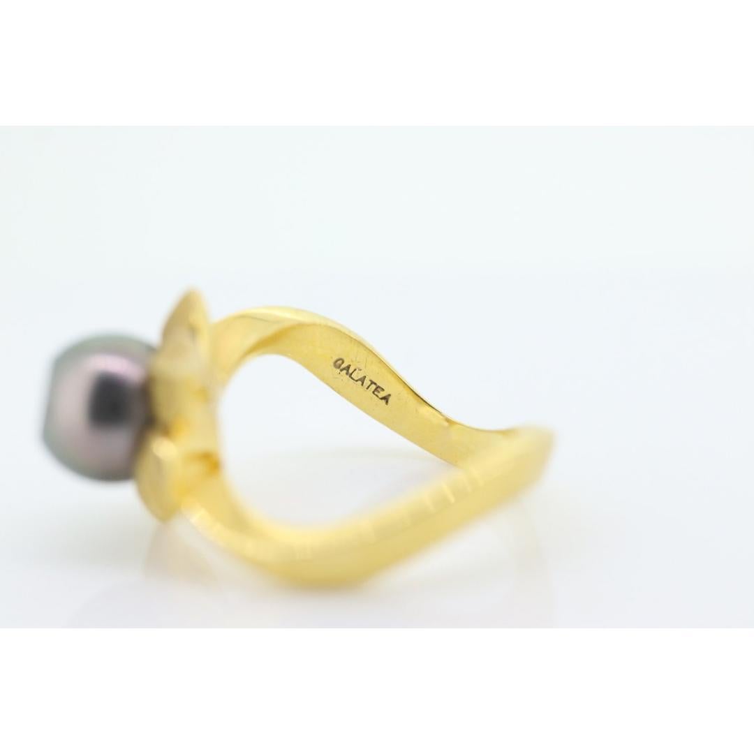 Anello con perla di Tahiti 14k. GALATEA Anello con perle e diamanti in oro 14k. Tahitiana grande in vendita 6