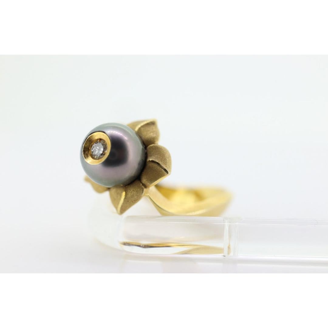 Anello con perla di Tahiti 14k. GALATEA Anello con perle e diamanti in oro 14k. Tahitiana grande In condizioni buone in vendita a Port Charlotte, FL