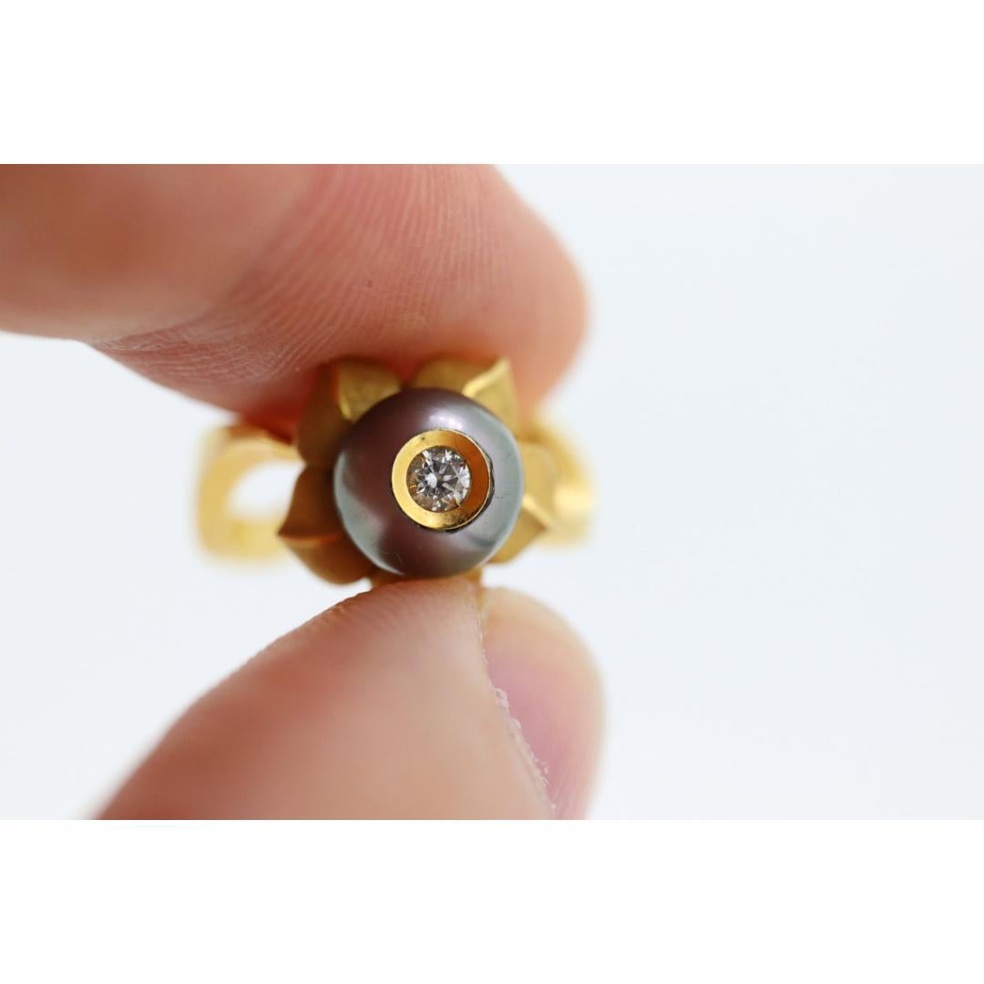 Anello con perla di Tahiti 14k. GALATEA Anello con perle e diamanti in oro 14k. Tahitiana grande in vendita 1