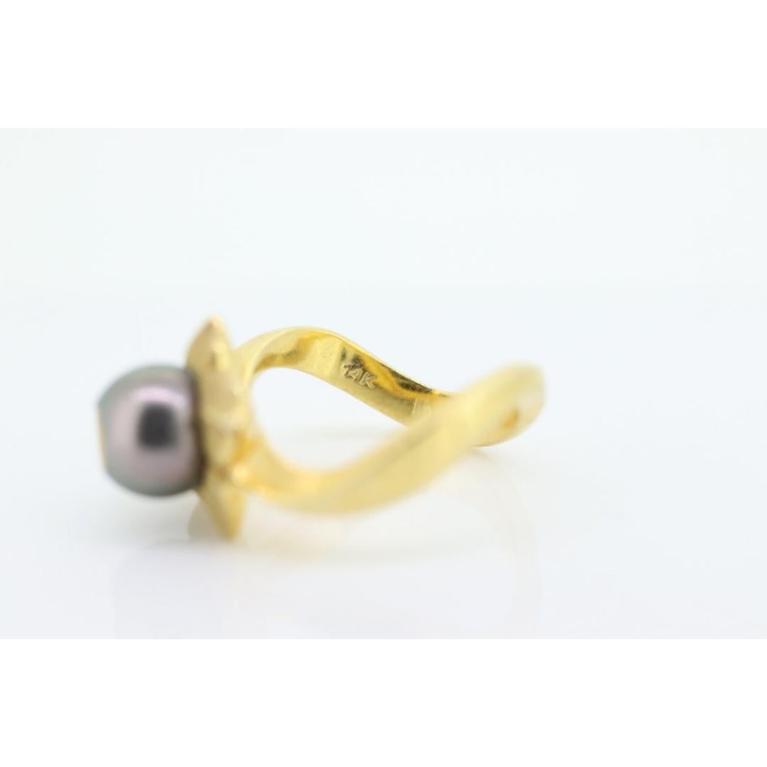 Anello con perla di Tahiti 14k. GALATEA Anello con perle e diamanti in oro 14k. Tahitiana grande in vendita 5