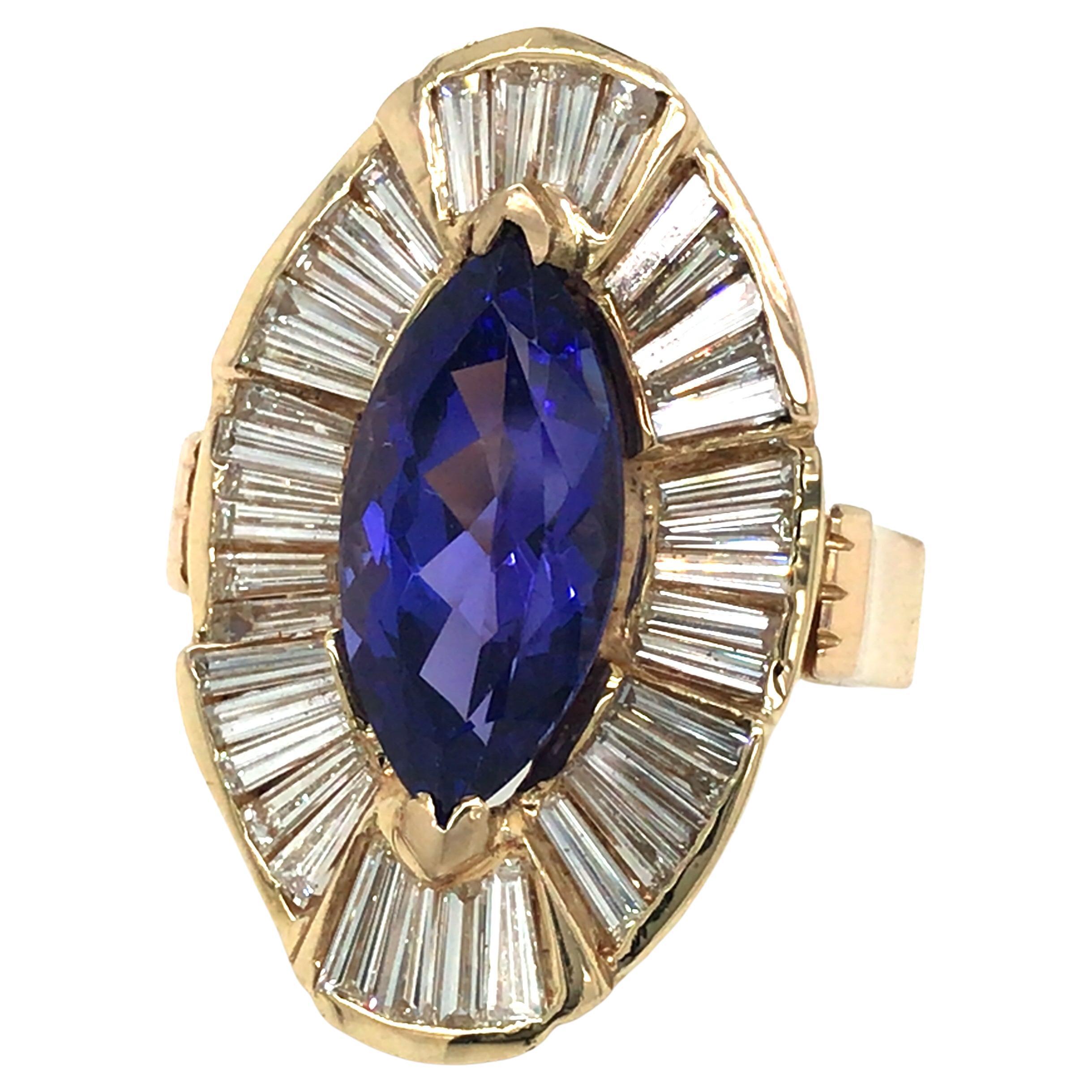 14K Tanzanite and Diamond Ring Yellow Gold For Sale