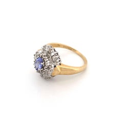 Vintage 14K Gold Tanzanite Diamond Cluster Ring, Late 20th Century