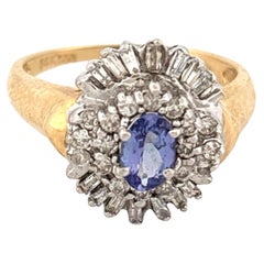 Vintage 14K Gold Tanzanite Diamond Cluster Ring, Late 20th Century