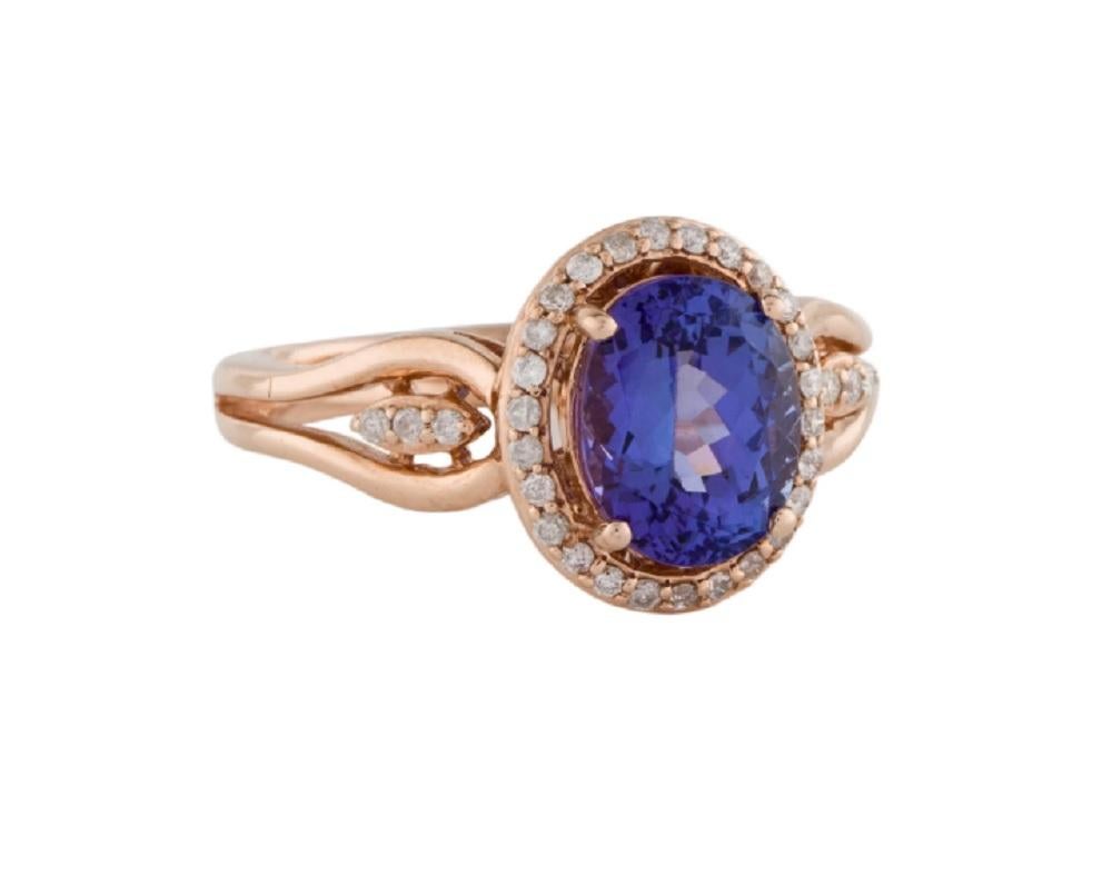 Oval Cut 14k Tanzanite & Diamond Cocktail Ring For Sale