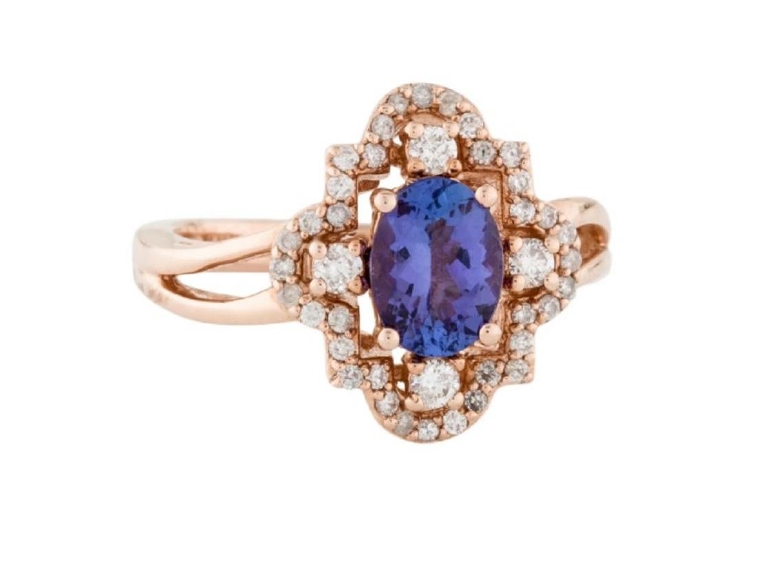 Oval Cut 14k Tanzanite and Diamond Cocktail Ring For Sale