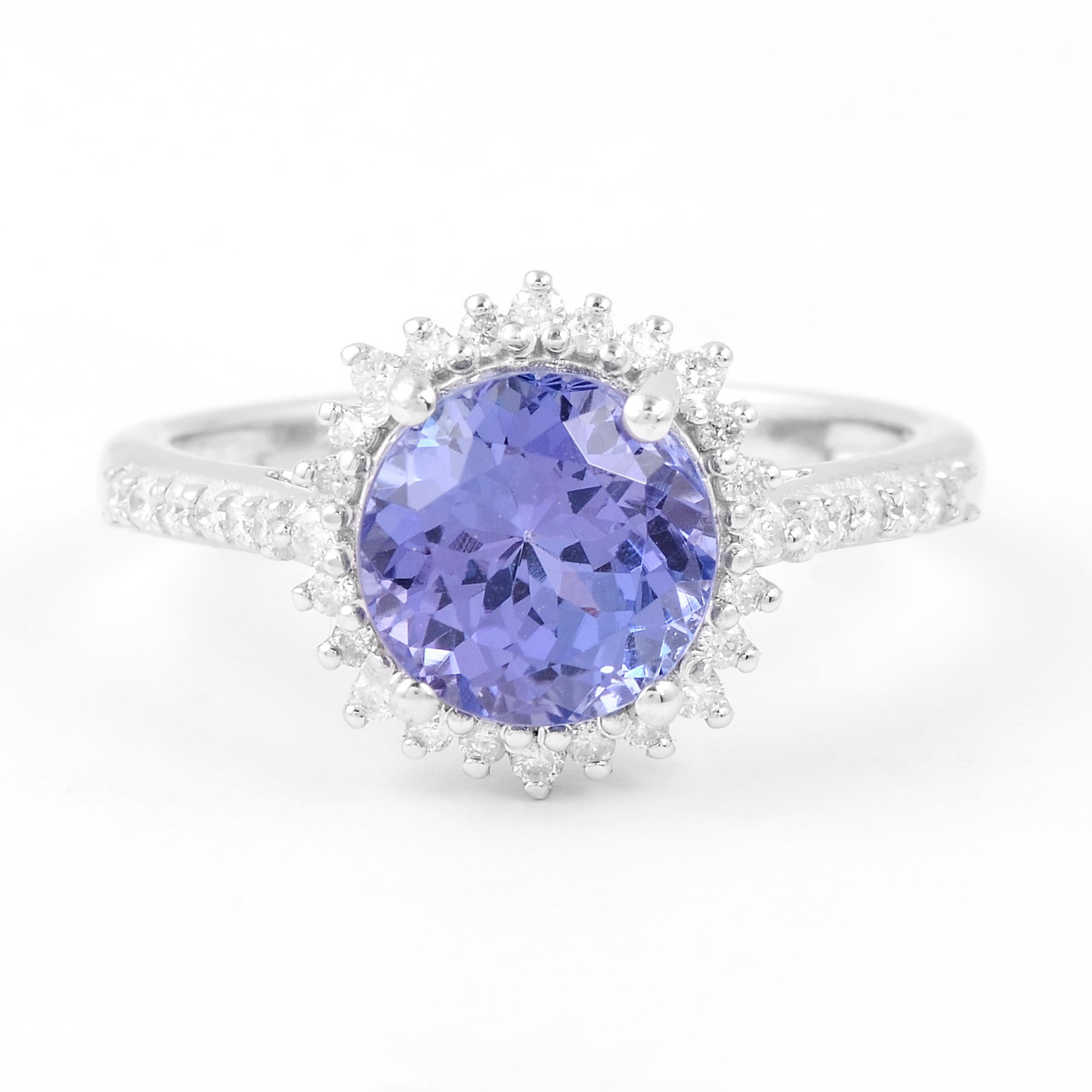 14K Tansanit & Diamant-Cocktailring (Rundschliff)