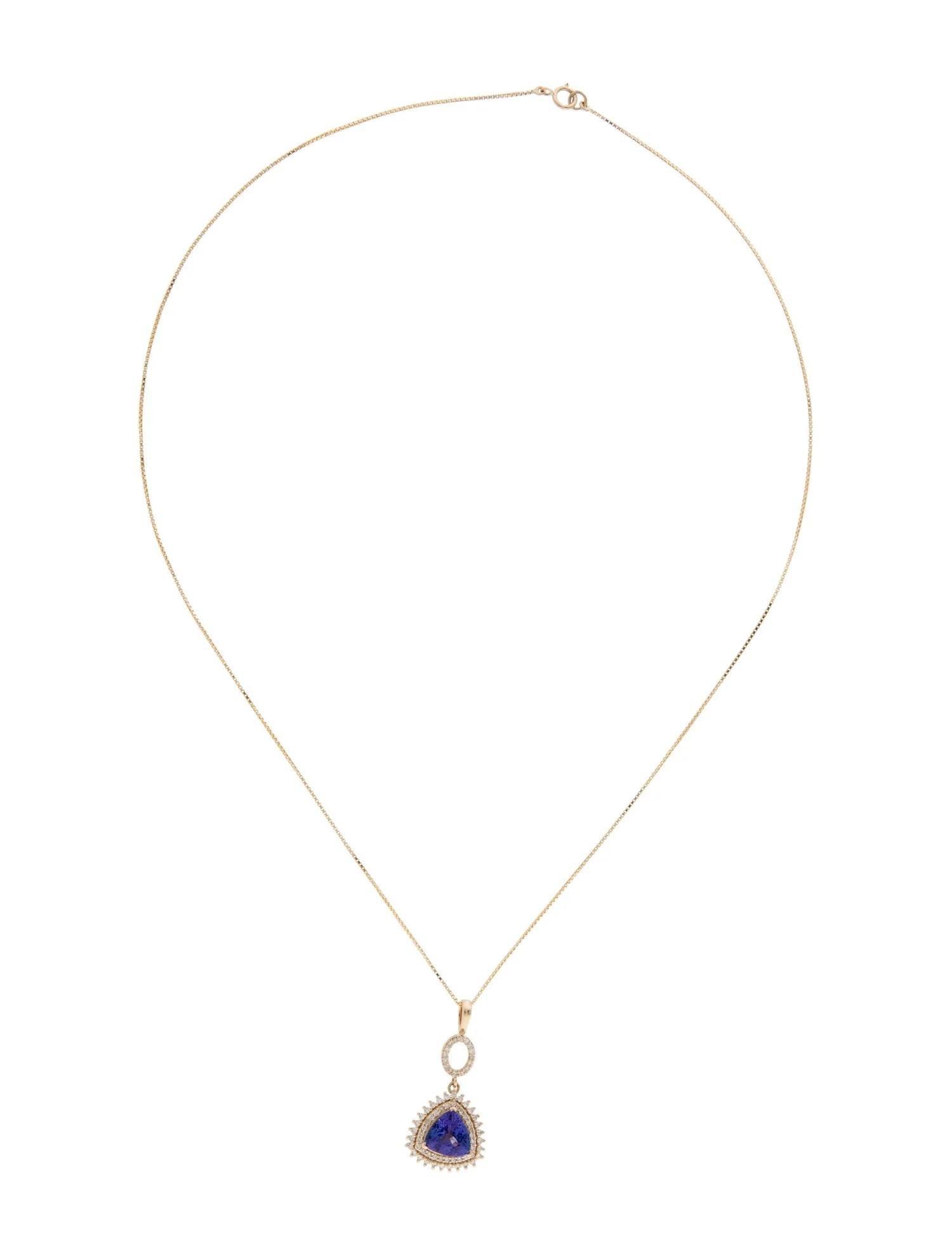 Artist 14K Tanzanite & Diamond Pendant Necklace, Modified Triangular Brilliant Tanzanit For Sale
