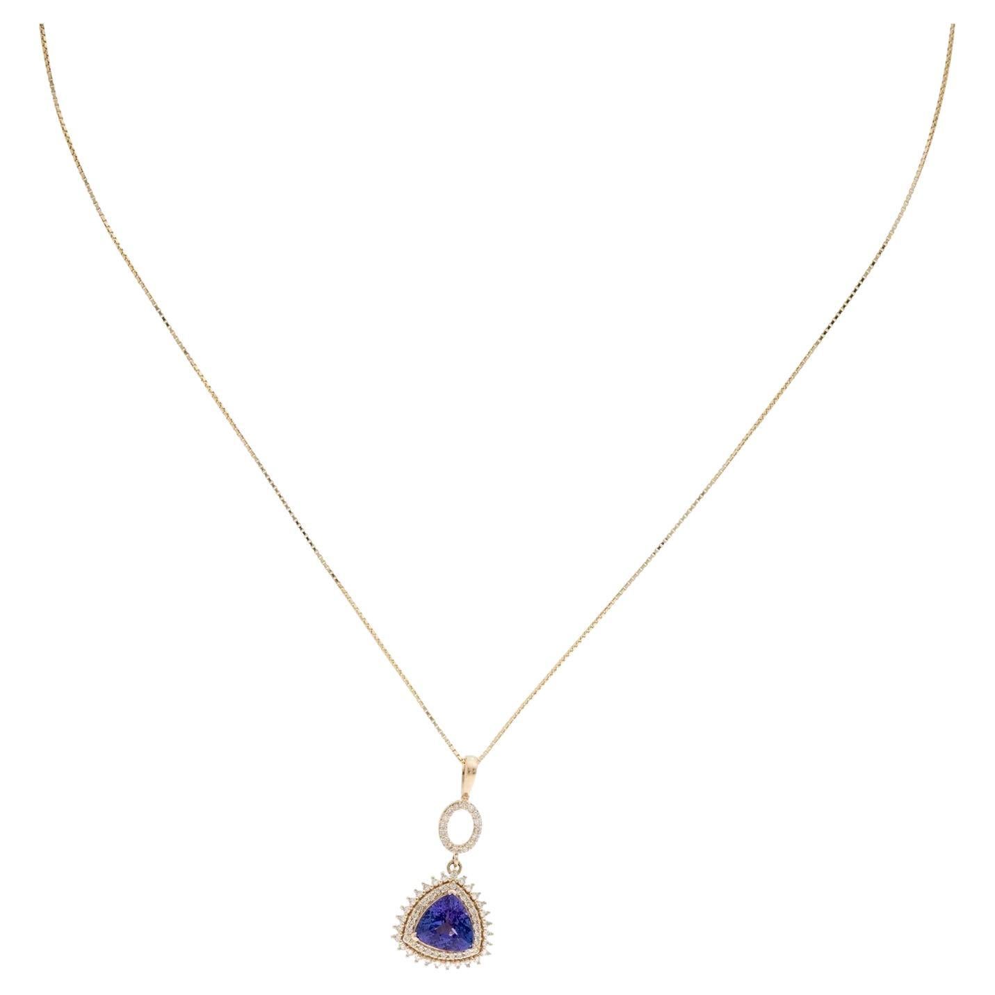 14K Tanzanite & Diamond Pendant Necklace, Modified Triangular Brilliant Tanzanit