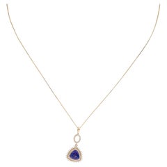 Collana con ciondolo in tanzanite e diamanti 14K, tanzanite triangolare modificata e Brilliante
