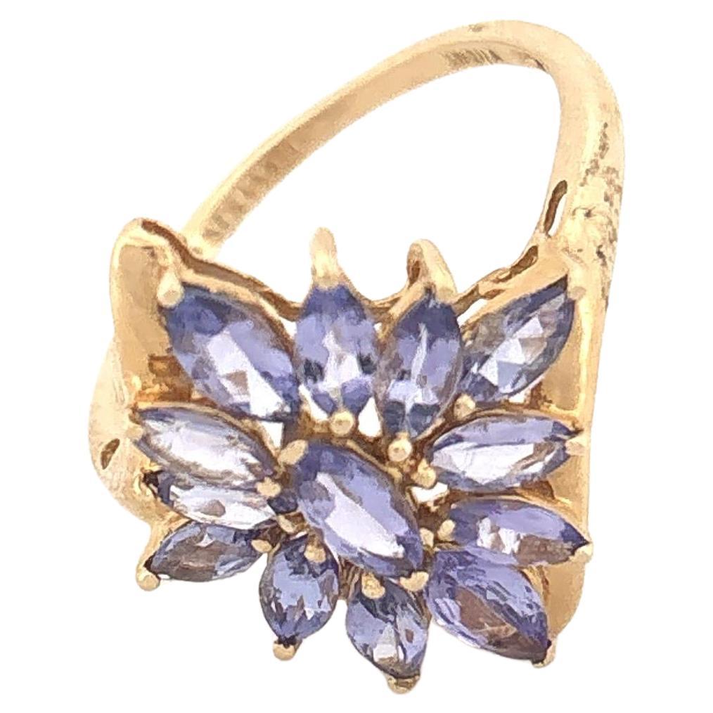 14K Gold Marquise Tanzanite Cluster Ring, Late 20th Century Design