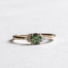 14K Teal Sapphire Diamond Ring