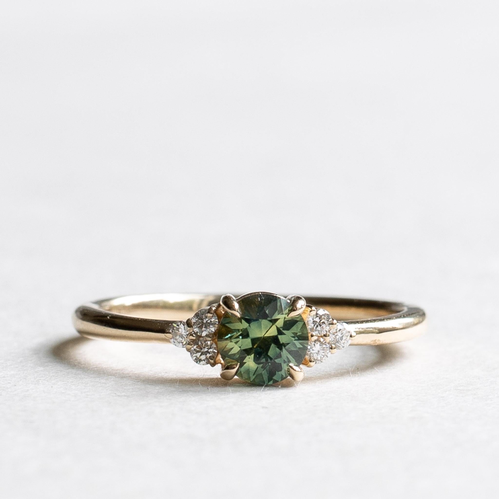 Contemporary 14K Teal Sapphire Diamond Ring