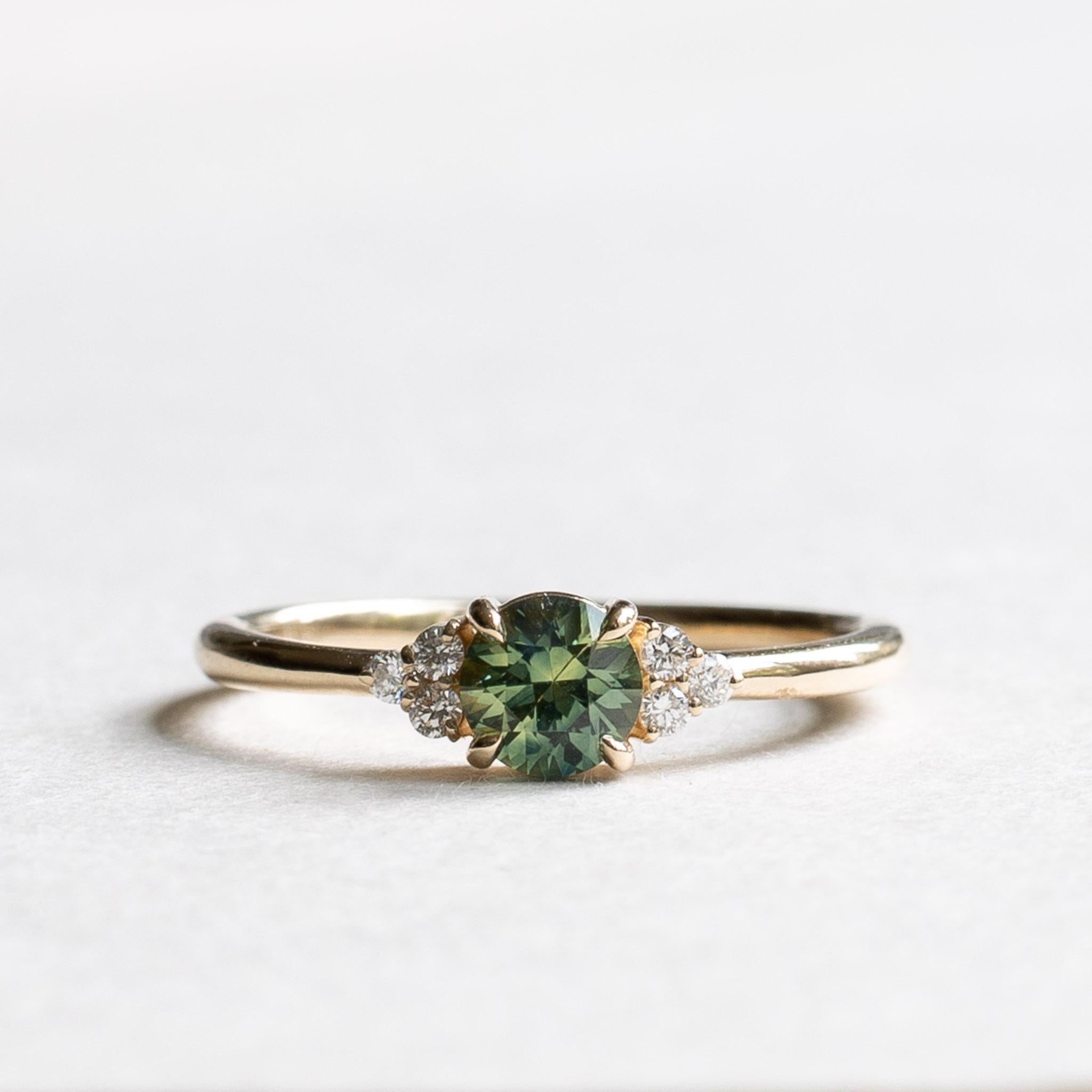 Round Cut 14K Teal Sapphire Diamond Ring