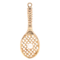 14K Tennis Racket w/ Pearl Charm