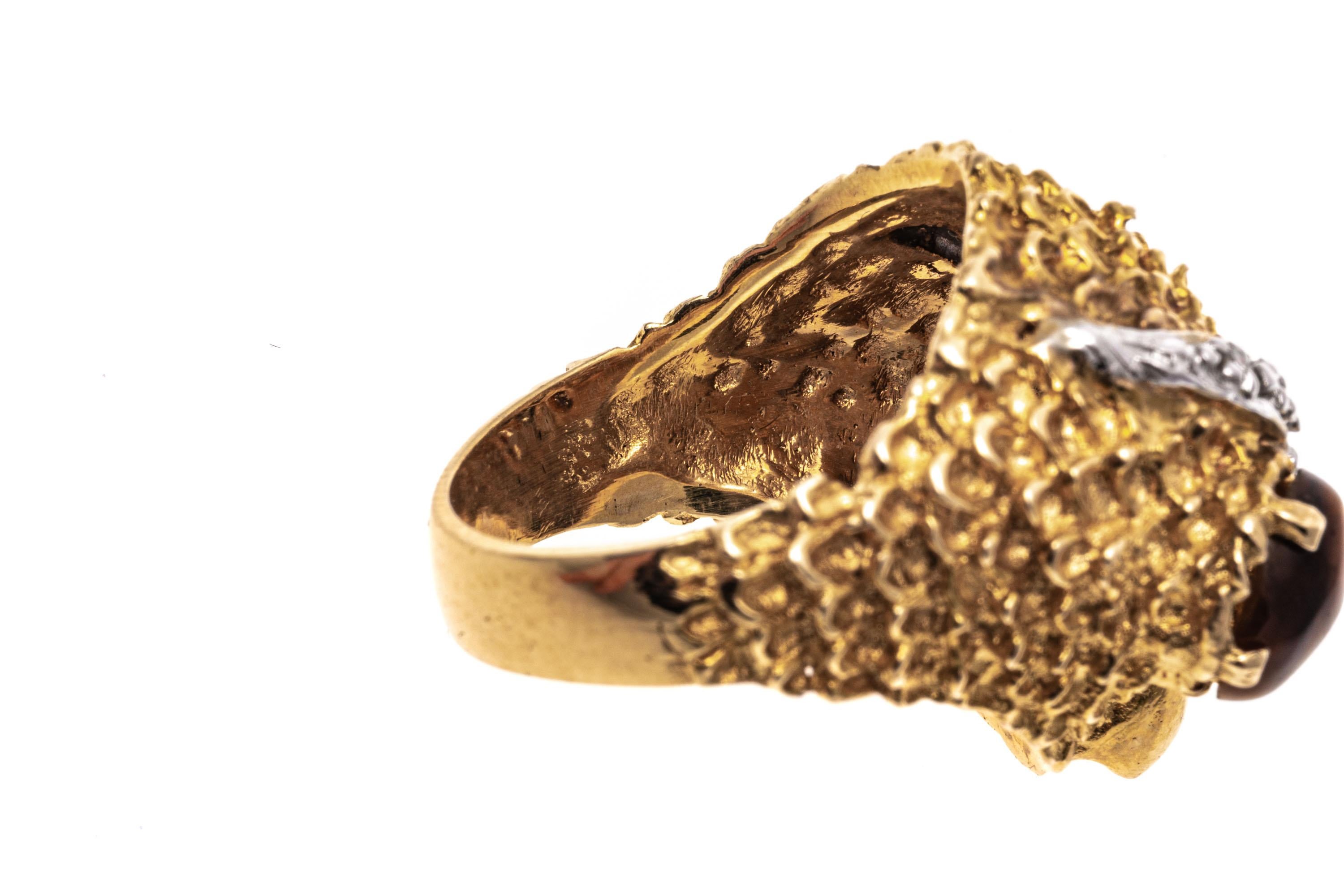 14k Texturierter Eulenkopf-Ring mit Diamanten, Größe 7,25 im Angebot 3