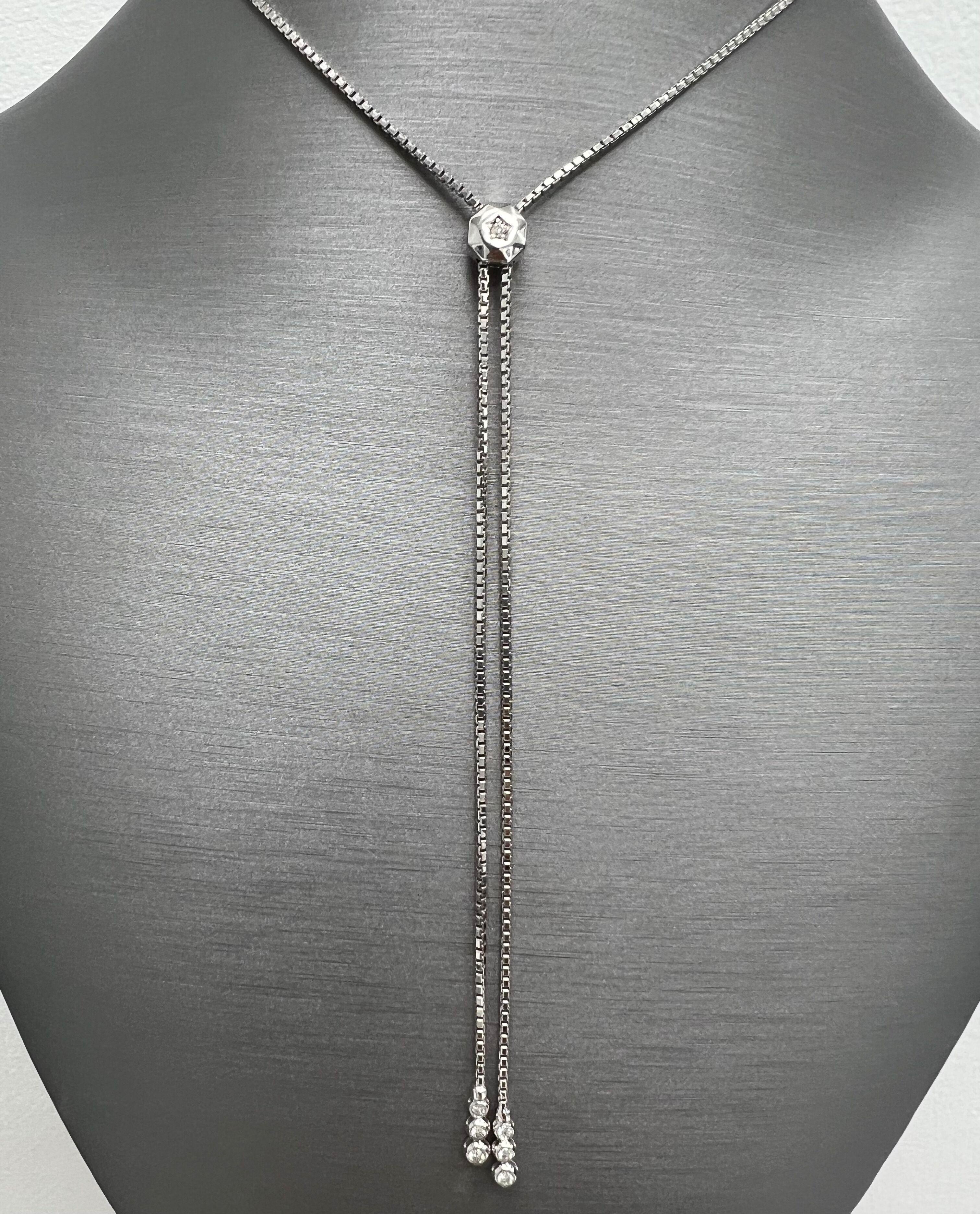 Women's or Men's 14k This Gold Diamond Necklace with Graduated Diamonds and Pull-Up Chain For Sale