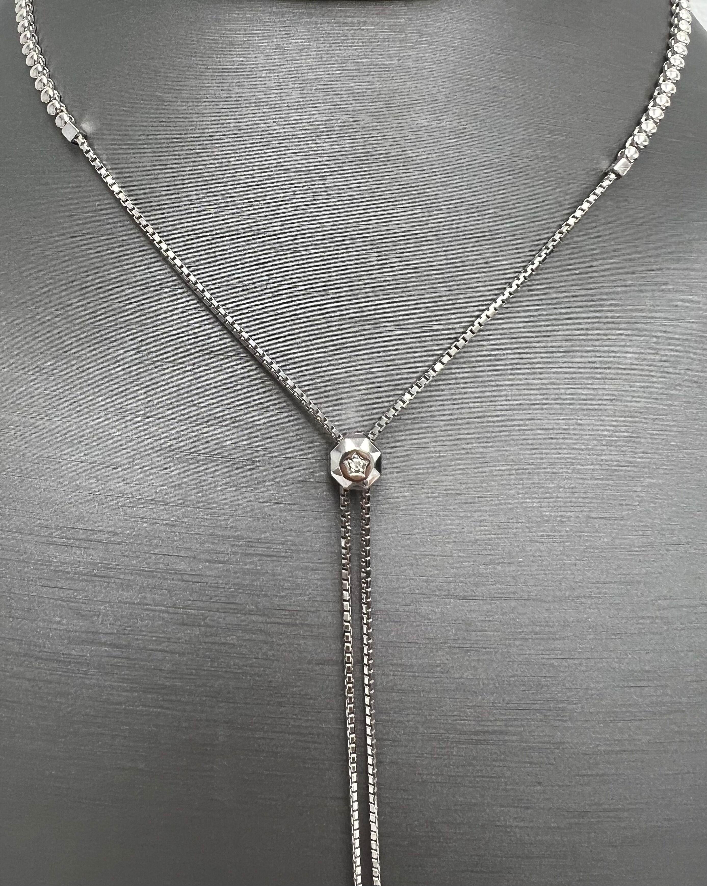 14k This Gold Diamond Necklace with Graduated Diamonds and Pull-Up Chain For Sale 1