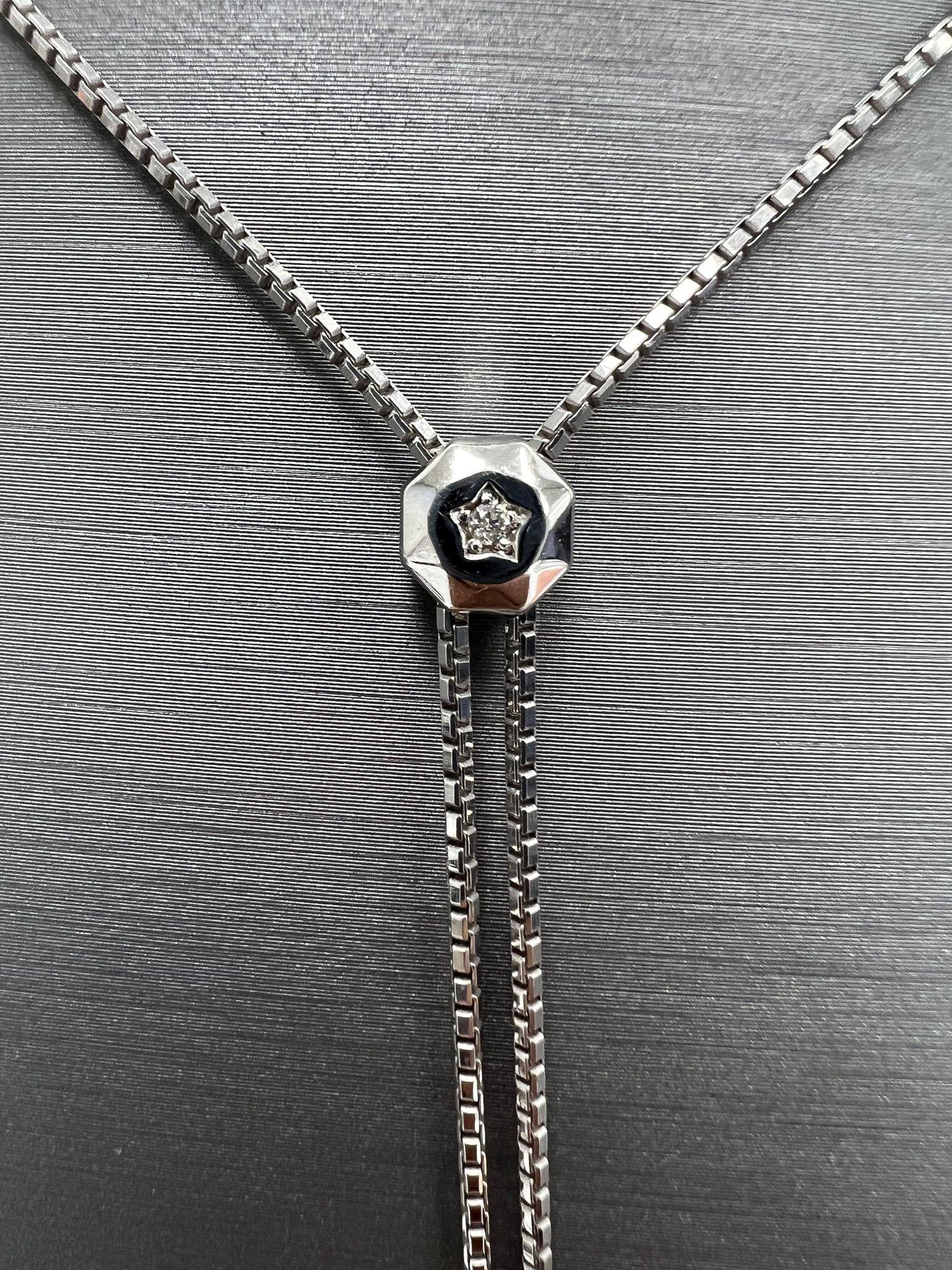 14k This Gold Diamond Necklace with Graduated Diamonds and Pull-Up Chain For Sale 3