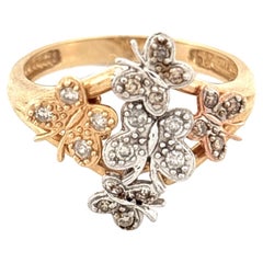 14K Three Tone Diamond Butterfly Ring