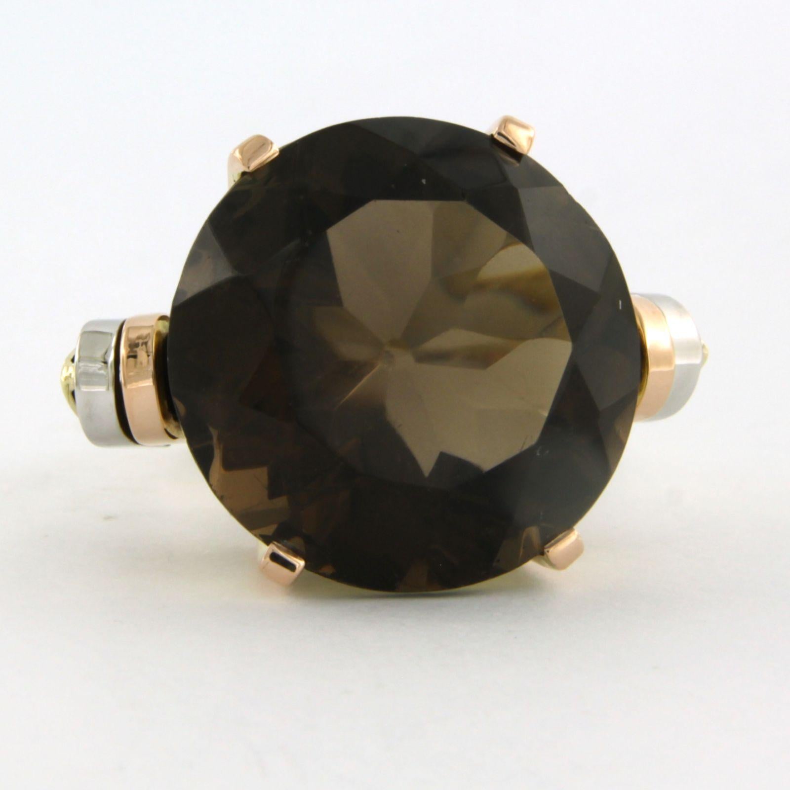 Retro 14k three-tone gold ring with smoky quartz - 13.2 grams - U.S 7.25 - EU 17.5(55) For Sale
