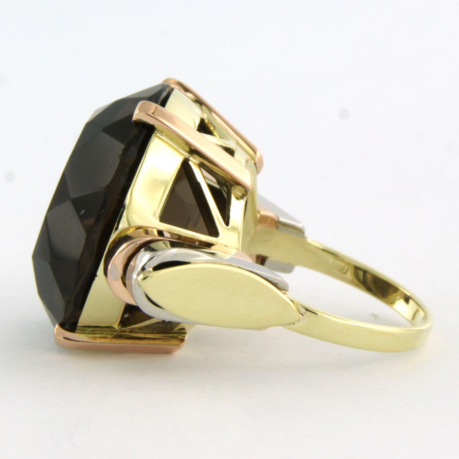 Women's 14k three-tone gold ring with smoky quartz - 13.2 grams - U.S 7.25 - EU 17.5(55) For Sale
