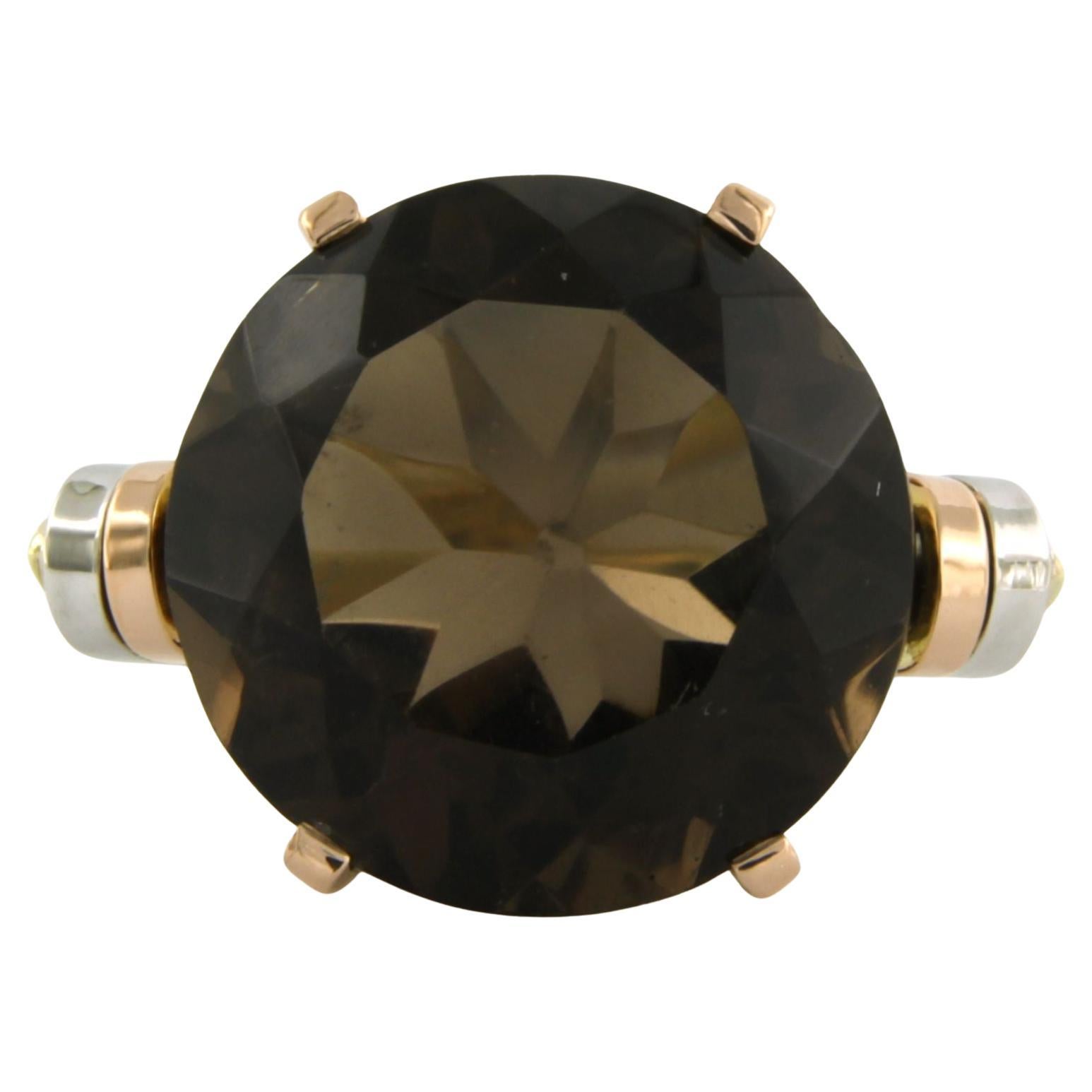 14k three-tone gold ring with smoky quartz - 13.2 grams - U.S 7.25 - EU 17.5(55) For Sale