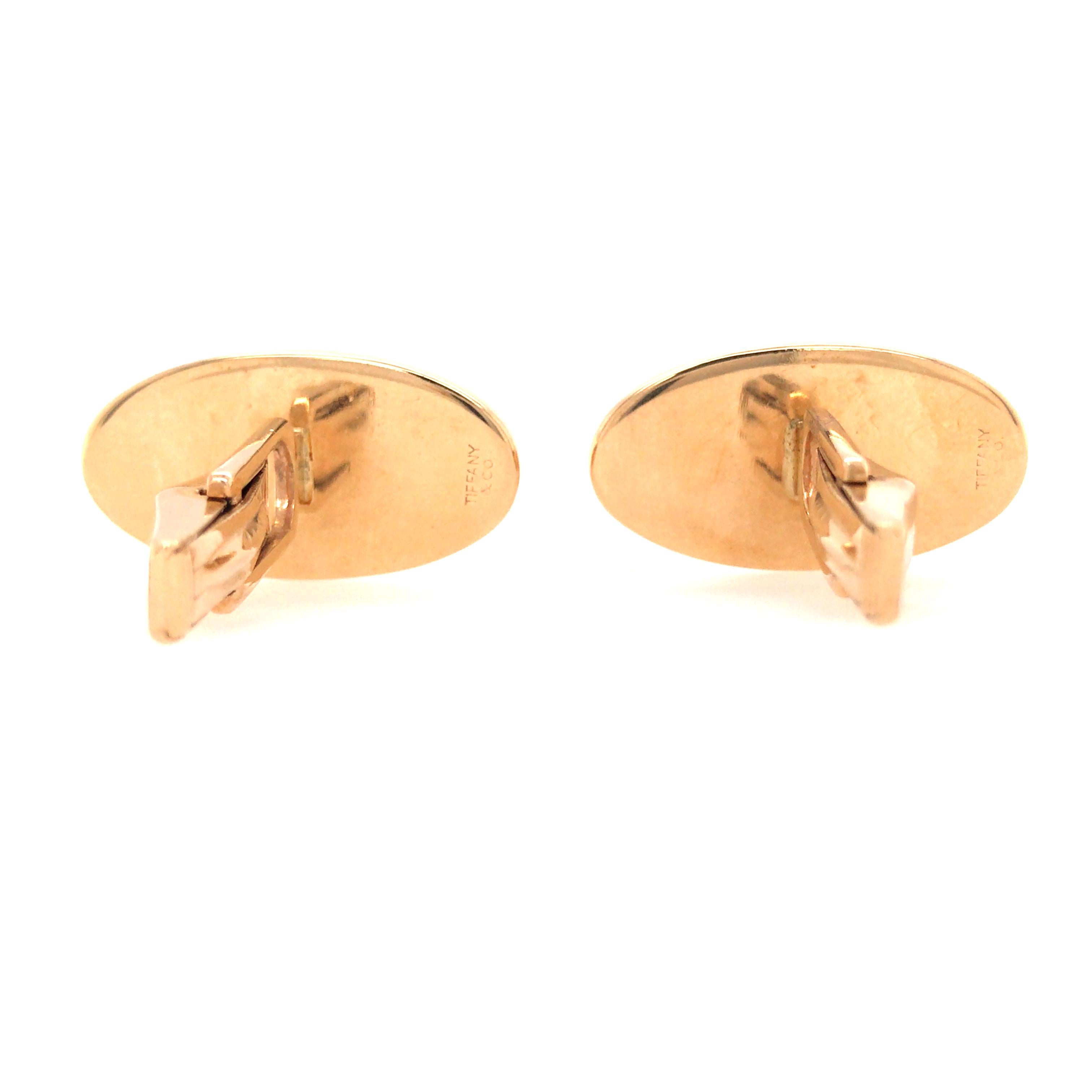 14 Karat Tiffany & Co Classic Oval Cufflinks Yellow Gold For Sale 2