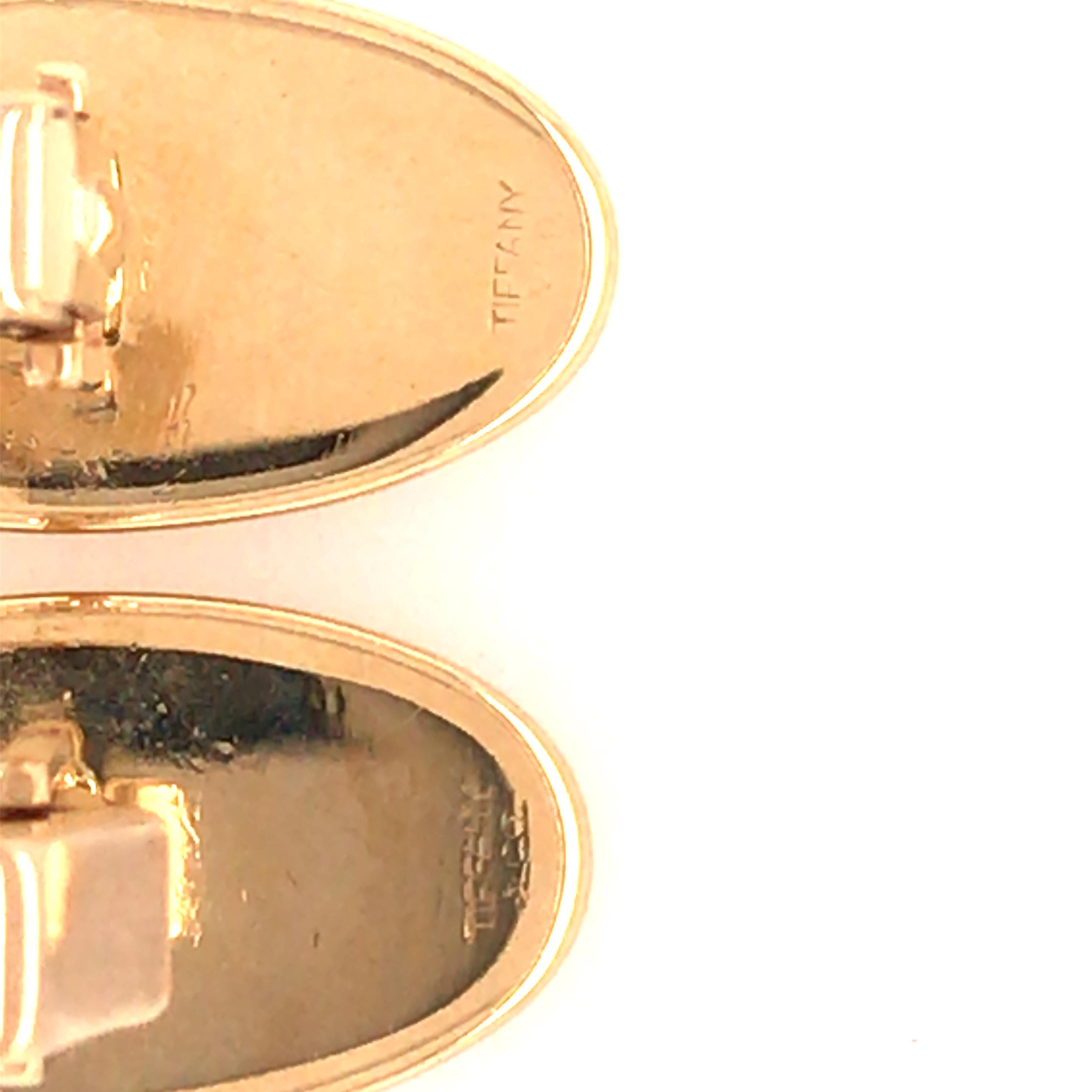 14 Karat Tiffany & Co Classic Oval Cufflinks Yellow Gold For Sale 3