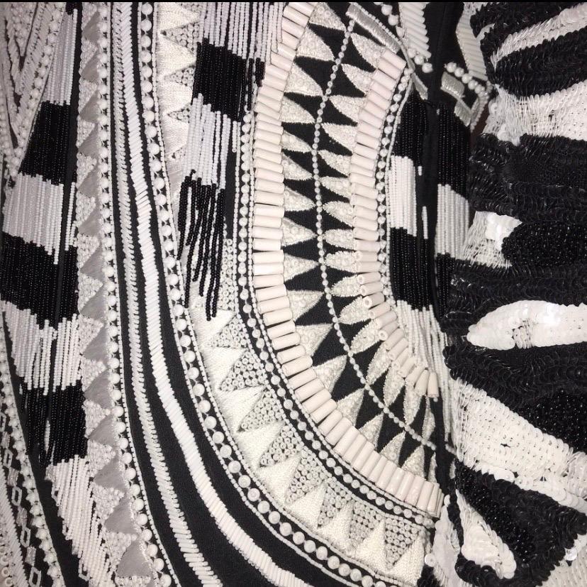 Women's $14K Tom Ford Fully Beaded Black White Long Sleeve Midi Dress with Fringe It 42 For Sale