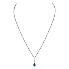 14K Topaz Diamond Pendant on Silver Necklace