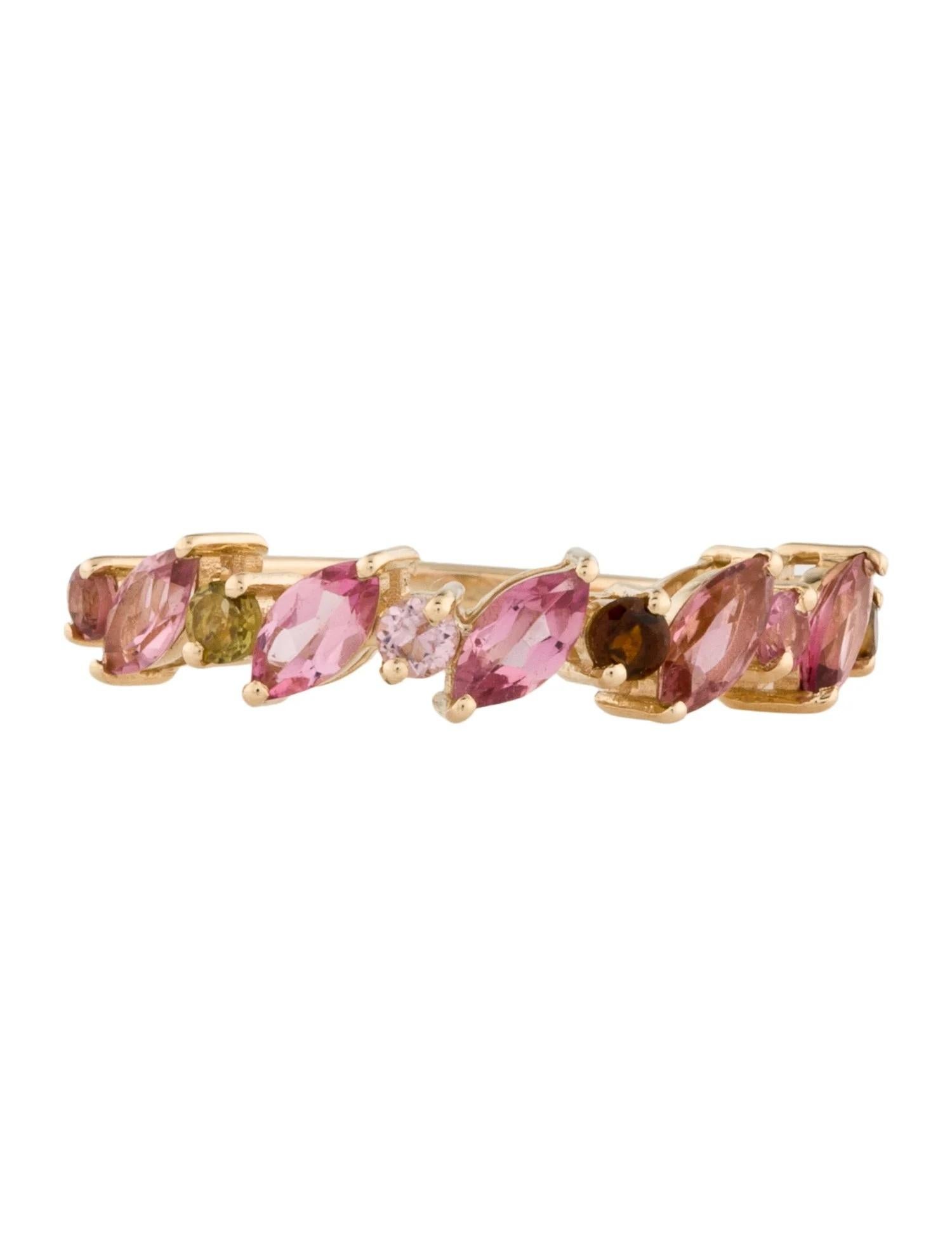 Artist 14K Tourmaline Band Ring, 0.80 Carats, Marquise & Round Modified Brilliant Cut For Sale