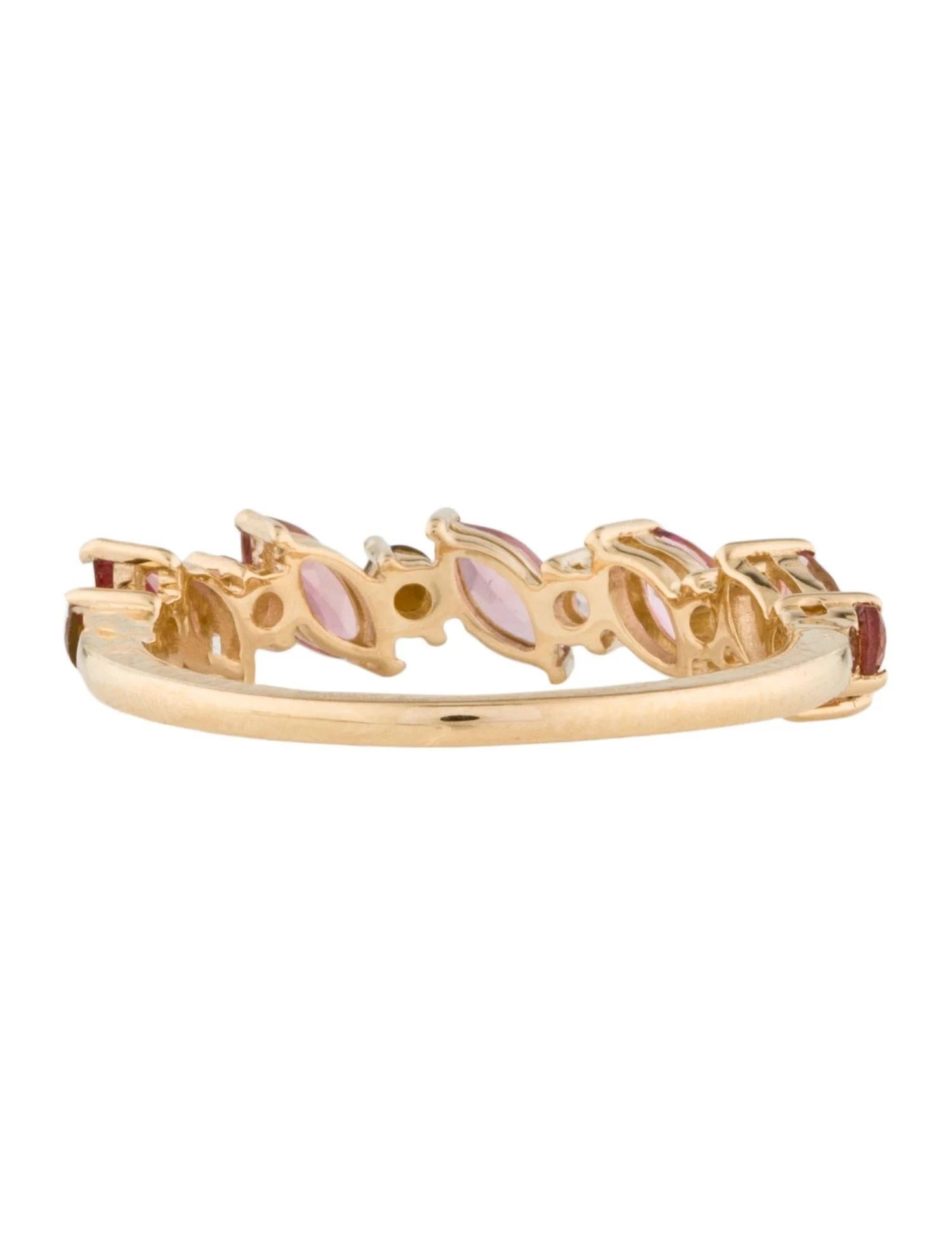 Marquise Cut 14K Tourmaline Band Ring, 0.80 Carats, Marquise & Round Modified Brilliant Cut For Sale