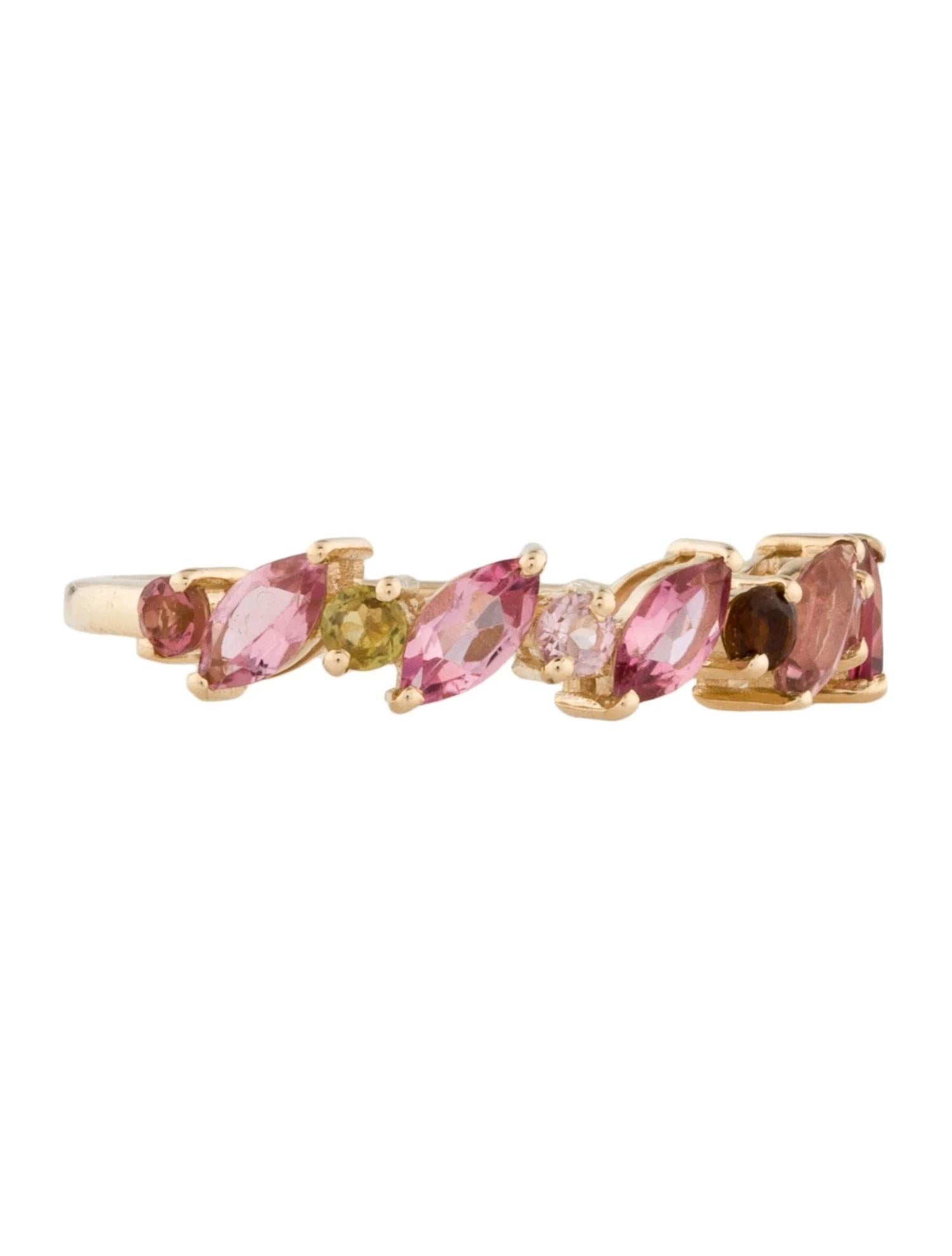 14K Tourmaline Band Ring, 0.80 Carats, Marquise & Round Modified Brilliant Cut