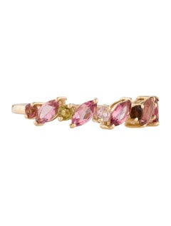 Bague à anneau en tourmaline 14 carats, 0,80 carats, taille marquise et ronde modifiée et brillante