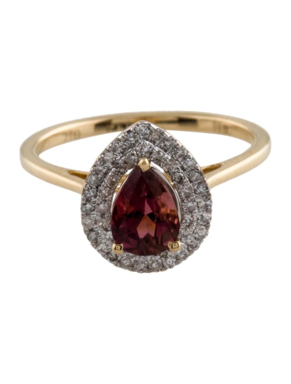 Pear Cut 14K Tourmaline & Diamond Cocktail Ring, Size 6.25 - Statement Jewelry, Luxury For Sale