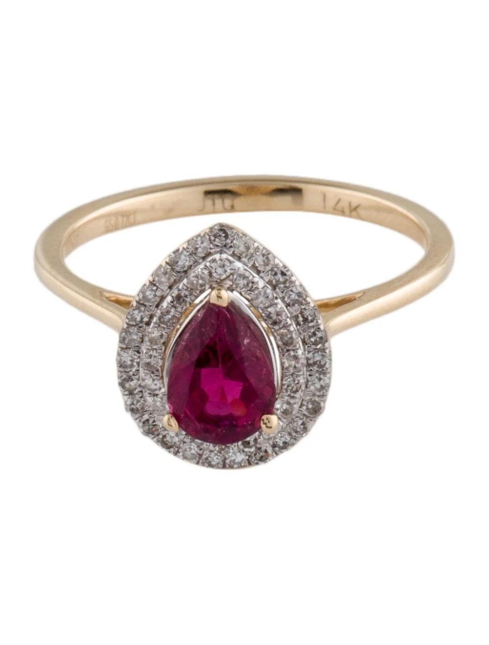 Pear Cut 14K Tourmaline & Diamond Cocktail Ring Size 6.25 - Stunning Statement Jewelry For Sale