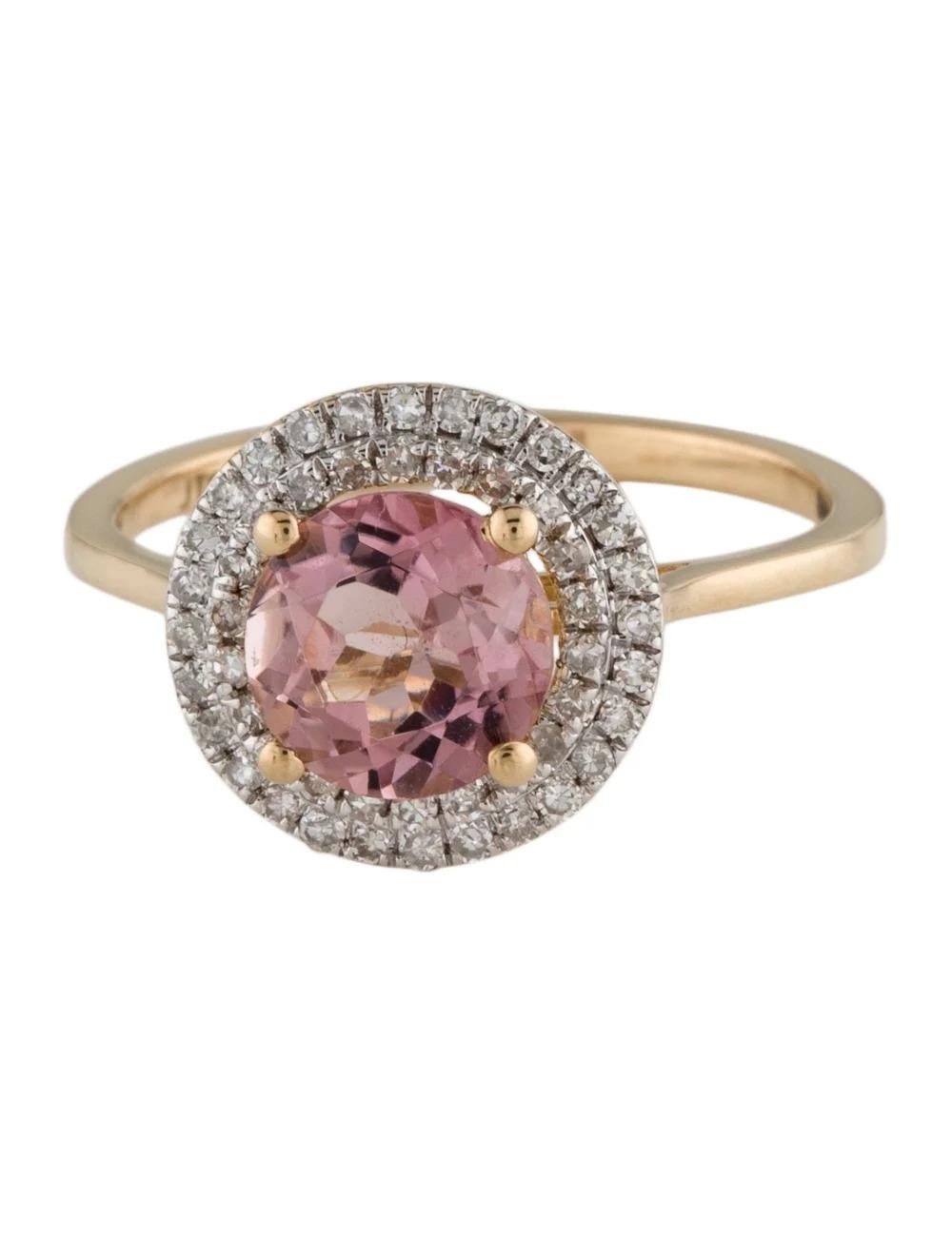 Round Cut 14K Tourmaline & Diamond Cocktail Ring, Size 6.5 - Elegant Statement Jewelry For Sale