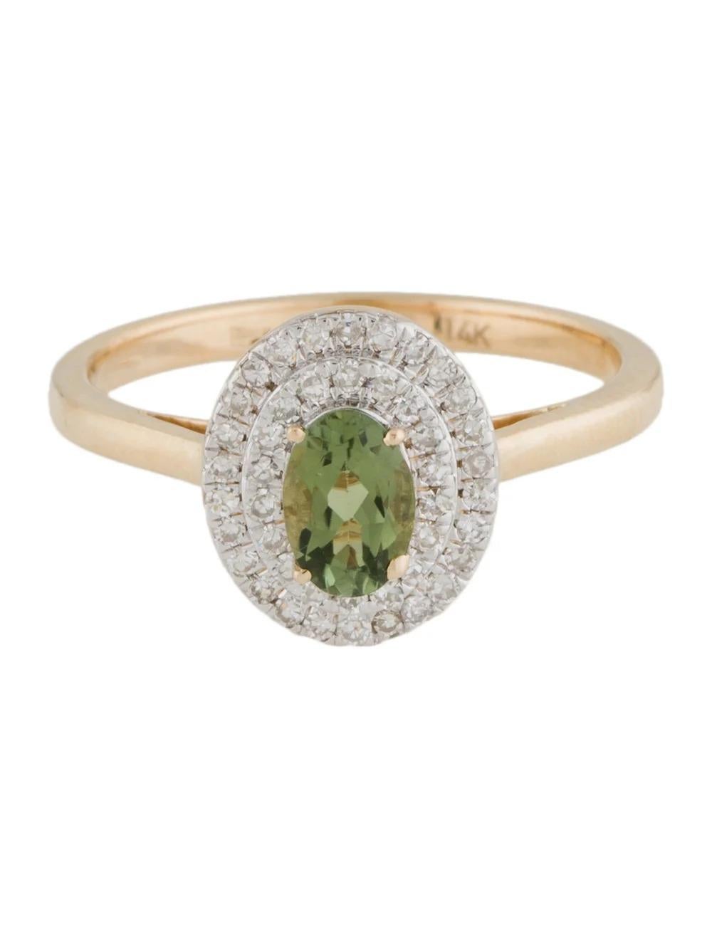 Oval Cut 14K Tourmaline & Diamond Cocktail Ring, Size 6.5 - Elegant Statement Jewelry For Sale